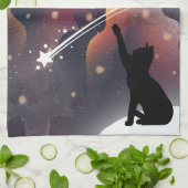 Black Cat Space Shooting Star Geschirrtuch (Gefaltet)