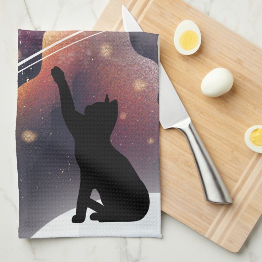 Black Cat Space Shooting Star Geschirrtuch (Viertel Falte)