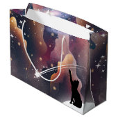 Black Cat Space Shooting Star Große Geschenktüte (Rückseite Schrägansicht)