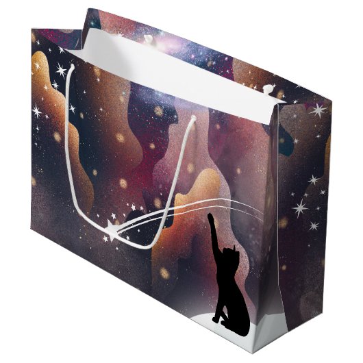 Black Cat Space Shooting Star Große Geschenktüte (Vorderseite Schrägansicht)