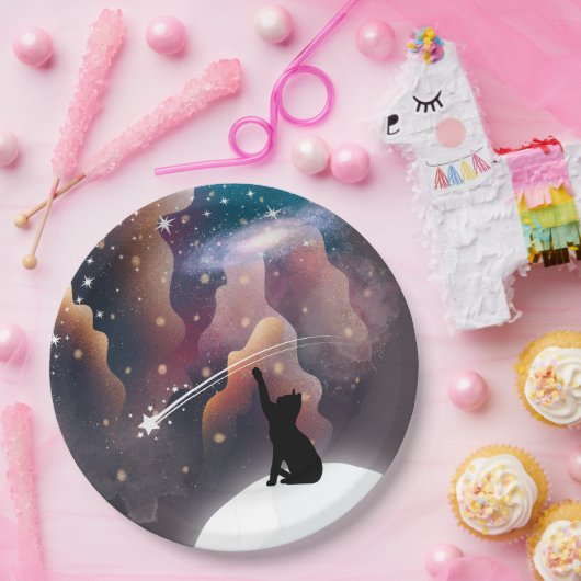 Black Cat Space Shooting Star Pappteller (Party)