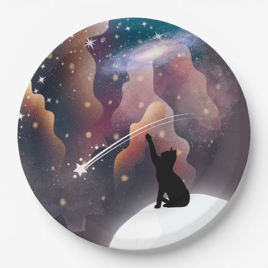 Black Cat Space Shooting Star Pappteller (Vorderseite)