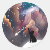 Black Cat Space Shooting Star Runder Aufkleber (Vorderseite)
