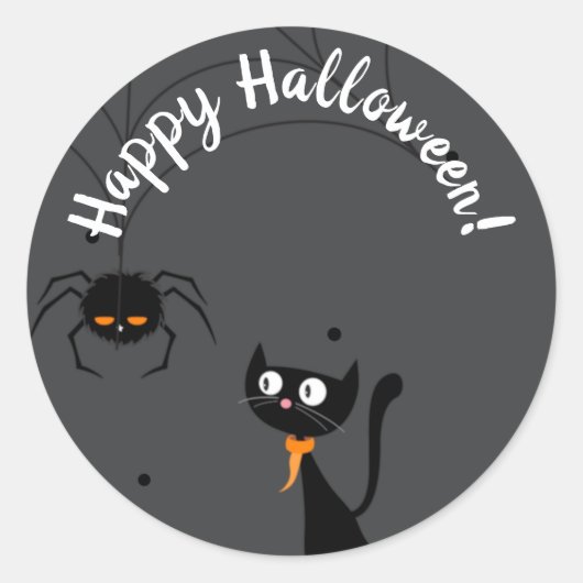 Black Cat & Spider Halloween Runder Aufkleber (Vorderseite)