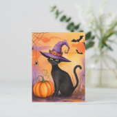 Black Cat Spiders Pumpkin Bats Halloween Postcard Postkarte (Stehend Vorderseite)