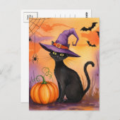 Black Cat Spiders Pumpkin Bats Halloween Postcard Postkarte (Vorne/Hinten)