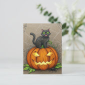 Black Cat Spiders Pumpkin Halloween Postcard Postkarte (Stehend Vorderseite)