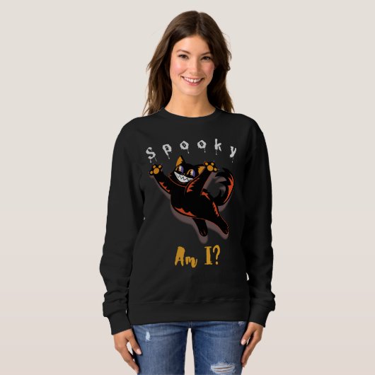 Black Cat Spooky Bin ich Halloween Sweatshirt (Vorne ganz)