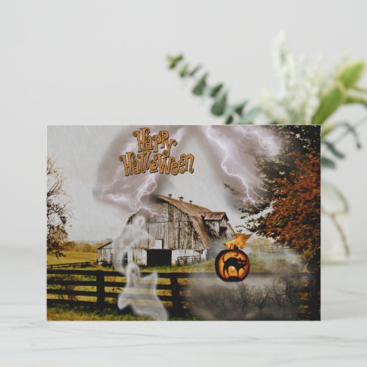 *~* Black Cat Spooky Ghosts HALLOWEEN CARD (Stehend Vorderseite)