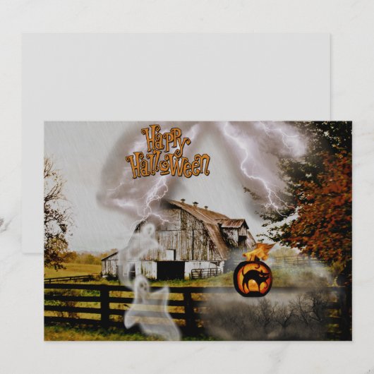 *~* Black Cat Spooky Ghosts HALLOWEEN CARD (Vorne/Hinten)