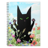 Black Cat Spring Fever:  Kitty and Flowers Notizblock (Vorderseite)