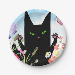 Black Cat Spring Fever:  Kitty and Flowers Pappteller