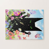 Black Cat Spring Fever: Kitty and Flowers Puzzle (Horizontal)
