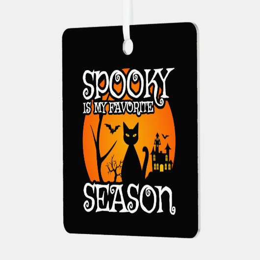 Black Cat Spuk Spooky Season Happy Halloween Ornament Aus Metall (Vorderseite links)