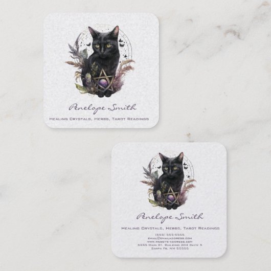 Black Cat Square Business Card Quadratische Visitenkarte (Vorne/Hinten)