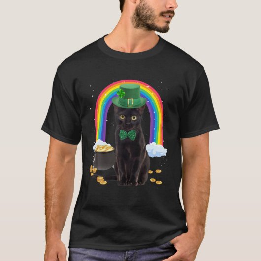 Black Cat St Patricks Day Leprechaun Kostüm Shamr T-Shirt (Vorderseite)