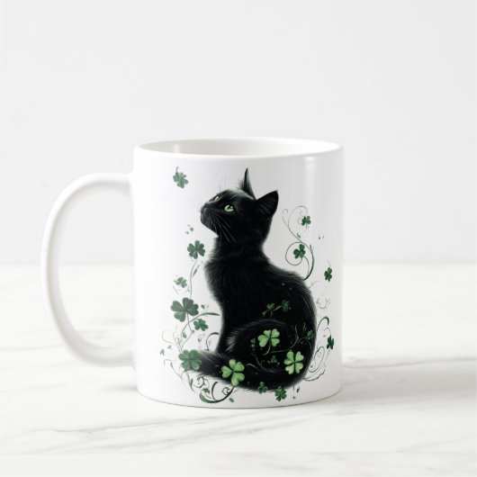 Black Cat St. Patrick's Day Tasse - Lucky Kleeblat (Links)