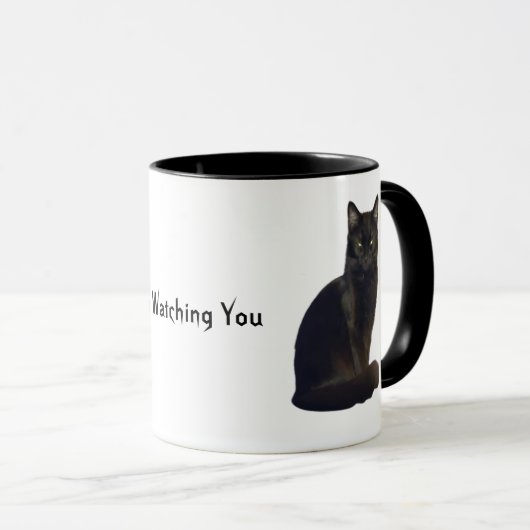 Black Cat Staring Eyes | Ich schaue dir Weiß zu Tasse (VorderseiteRechts)