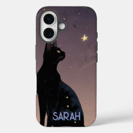 Black Cat Starry Night Celestie Feline Art Geschen iPhone 16 Hülle