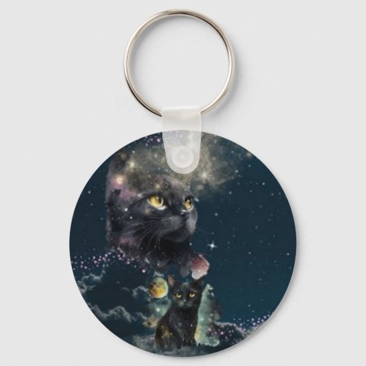 Black Cat Starry Night Schlüsselanhänger (Rückseite)