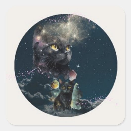 Black Cat Starry Night Stickers (Vorderseite)