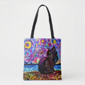 Black Cat Starry Night Tasche (Vorderseite)