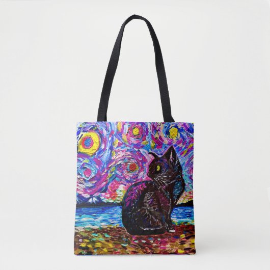 Black Cat Starry Night Tasche (Vorderseite)