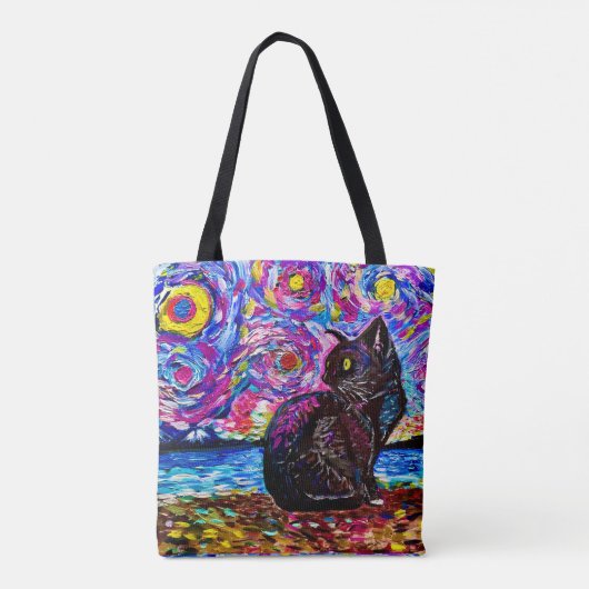 Black Cat Starry Night Tasche (Rückseite)