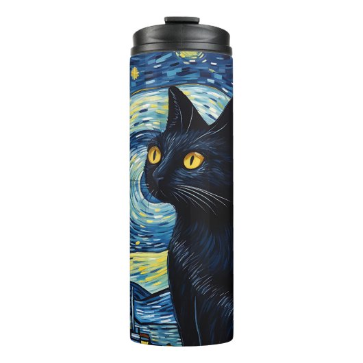 Black Cat Starry Night Thermosbecher (Vorderseite)