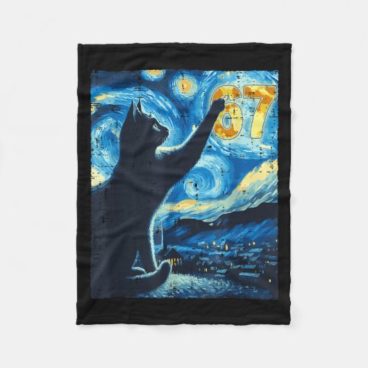 Black Cat Starry Night Van Gogh Cat 67 Six Seven M Fleecedecke (Vorderseite)
