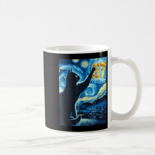 Black Cat Starry Night Van Gogh Cat 67 Six Seven M Kaffeetasse (Rechts)