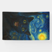 Black Cat Starry Night Van Gogh Cat Selfie Banner (Horizontal)