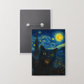 Black Cat Starry Night Van Gogh Cat Selfie Button (Vorderseite/Rückseite)