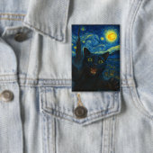 Black Cat Starry Night Van Gogh Cat Selfie Button (Insitu)