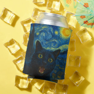 Black Cat Starry Night Van Gogh Cat Selfie Dosenkühler