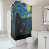 Black Cat Starry Night Van Gogh Cat Selfie Duschvorhang (Beispiel)