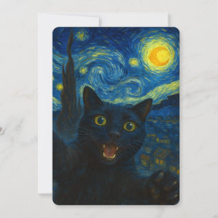 Black Cat Starry Night Van Gogh Cat Selfie Einladung