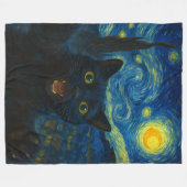 Black Cat Starry Night Van Gogh Cat Selfie Fleecedecke (Vorderseite (Horizontal))