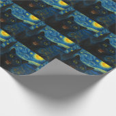 Black Cat Starry Night Van Gogh Cat Selfie Geschenkpapier (Ecke)