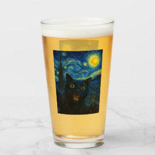 Black Cat Starry Night Van Gogh Cat Selfie Glas