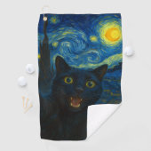 Black Cat Starry Night Van Gogh Cat Selfie Golfhandtuch (Insitu)