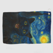 Black Cat Starry Night Van Gogh Cat Selfie Golfhandtuch (Horizontal)
