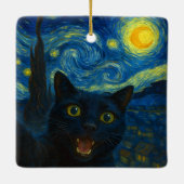 Black Cat Starry Night Van Gogh Cat Selfie Keramikornament (Rückseite)