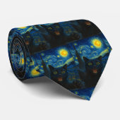 Black Cat Starry Night Van Gogh Cat Selfie Krawatte (Gerollt)