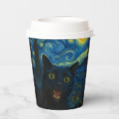 Black Cat Starry Night Van Gogh Cat Selfie Pappbecher (Rückseite)