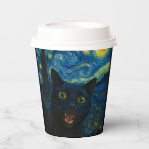 Black Cat Starry Night Van Gogh Cat Selfie Pappbecher
