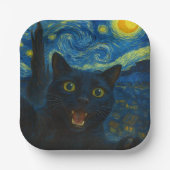 Black Cat Starry Night Van Gogh Cat Selfie Pappteller (Vorderseite)