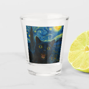 Black Cat Starry Night Van Gogh Cat Selfie Schnapsglas