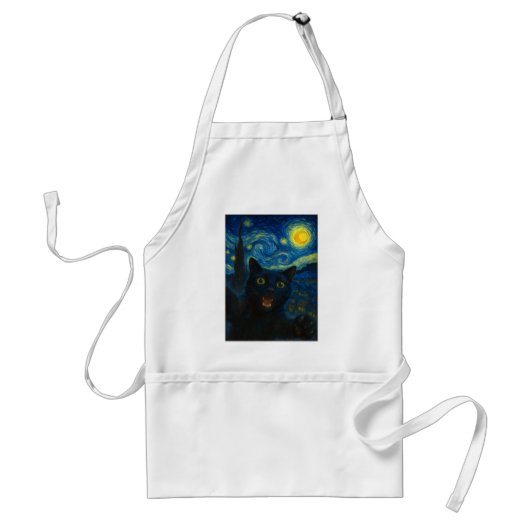 Black Cat Starry Night Van Gogh Cat Selfie Schürze (Vorne)