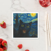 Black Cat Starry Night Van Gogh Cat Selfie Serviette (Beispiel)